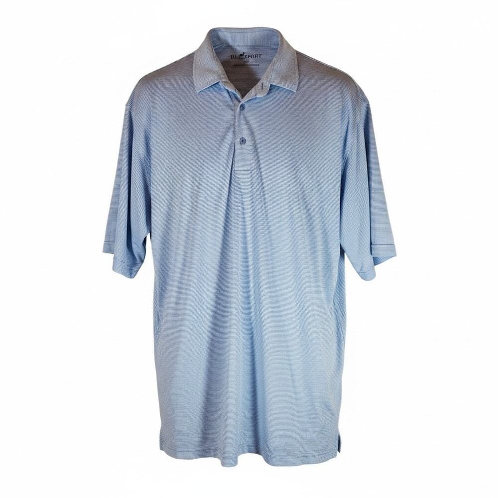 HL Sport Men’s Polo Shirt Large Blue White Stripe Performance Short Sleeve Golf